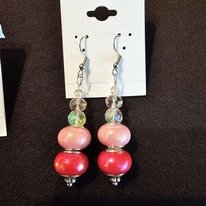 Vibrant Pink Beaded Earrings